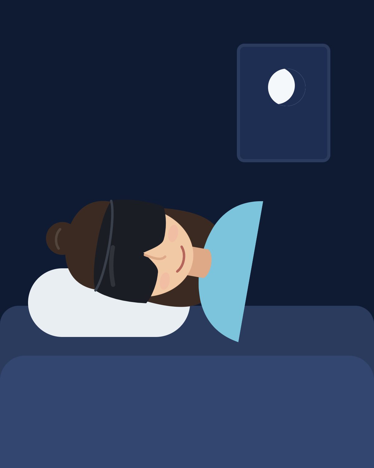 Gece yatakta başlığı takmış dinlenen kişi çizimi
